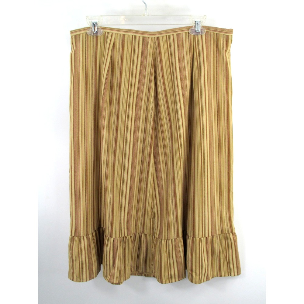 Mixit Women 16 Beige Stripe Midi A-Line Skirt Pleated Hem Y2K Side Zip NWT